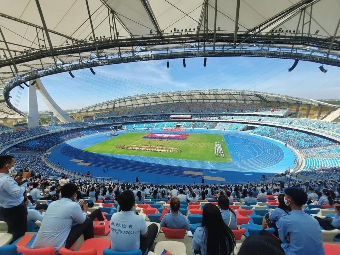 Sân vận động Morodok Techo - nơi Campuchia tổ chức lễ khai mạc SEA Games 32 ngày 5/5. Ảnh: Kheng
