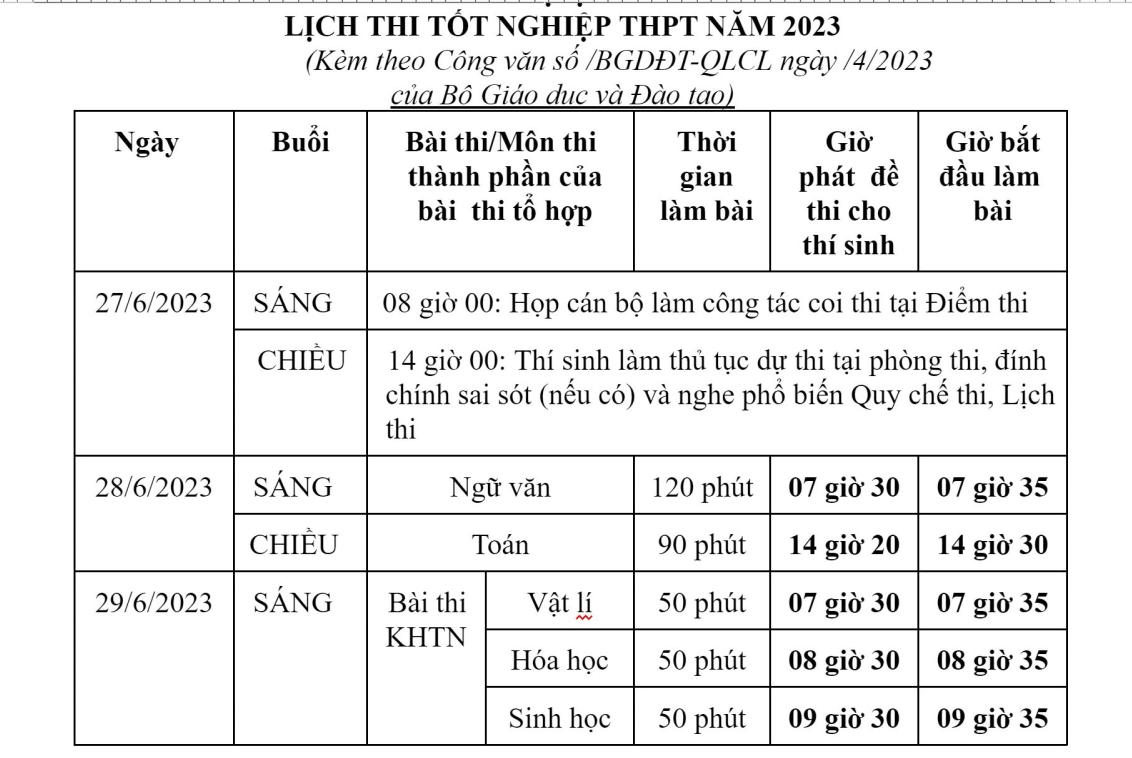 bo giao duc va dao tao cong bo lich thi tot nghiep thpt 2023 hinh 1