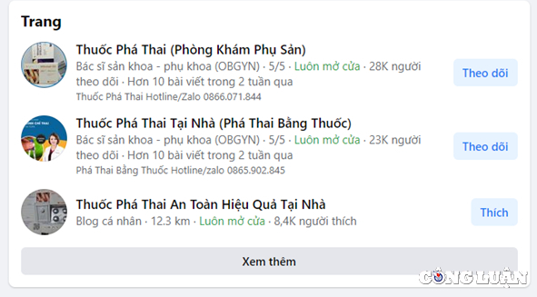 Nhiều địa chỉ cung cấp thuốc phá thai tràn lan trên mạng xã hội.