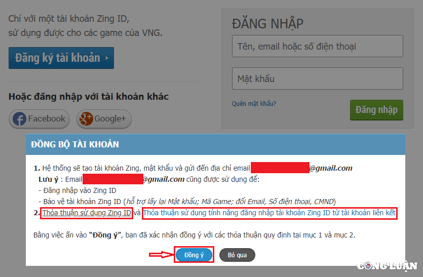 nguoi dung dang ky zingid bang gmail dang bi buoc phai dong y voi cac dieu khoan mu hinh 1