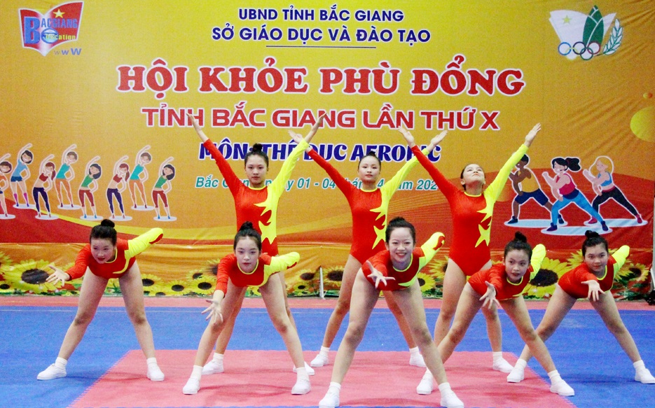 bac giang 634 van dong vien tham gia thi dau mon the duc aerobic tai hoi khoe phu dong tinh nam 2024 hinh 1