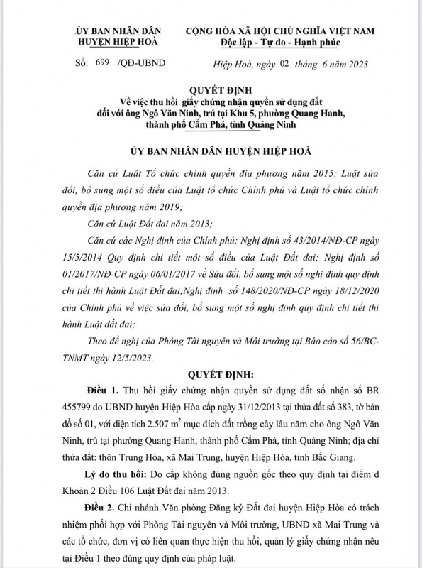 hiep hoa bac giang sai pham trong cap giay chung nhan quyen su dung dat tai xa mai trung hinh 2