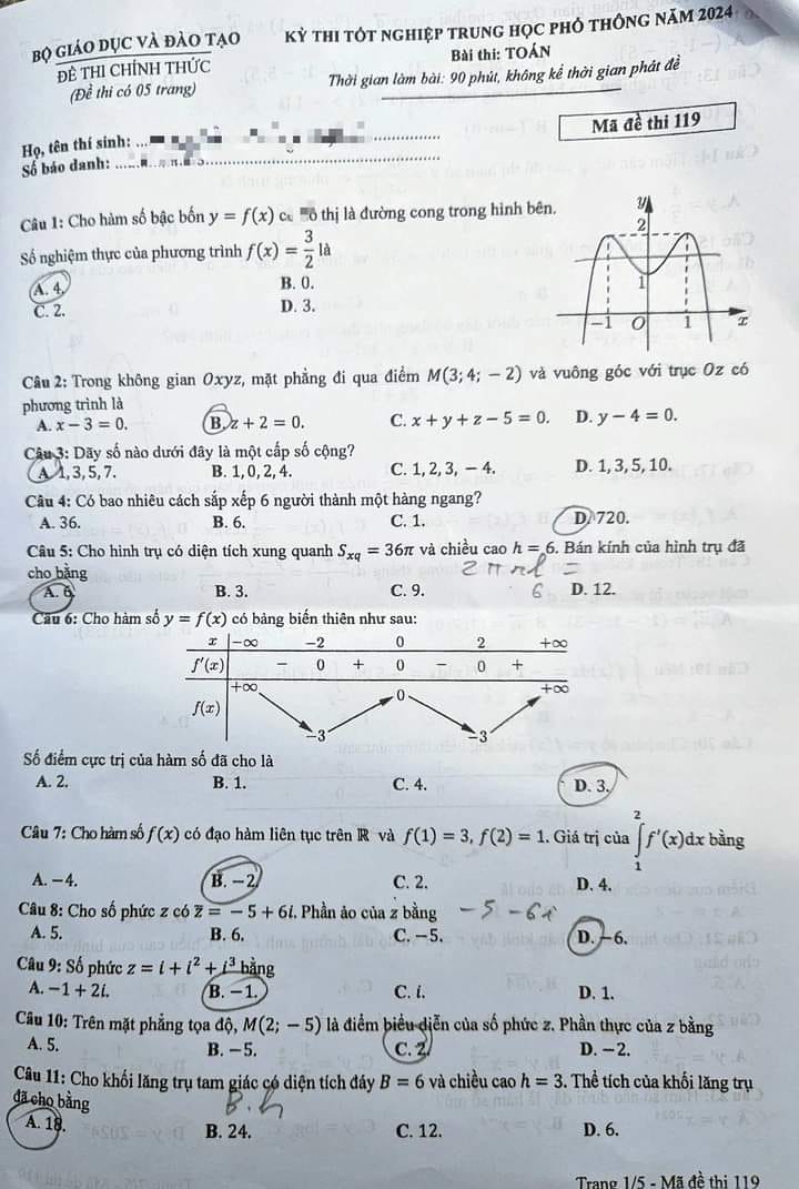 de thi tot nghiep thpt 2024 mon toan ma de 119 hinh 1