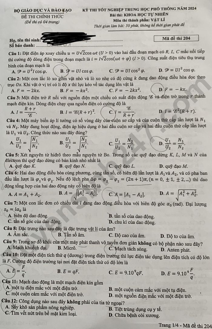 de thi tot nghiep thpt 2024 mon vat li ma de 204 hinh 1
