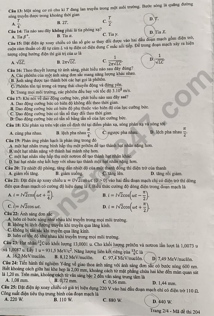 de thi tot nghiep thpt 2024 mon vat li ma de 204 hinh 2