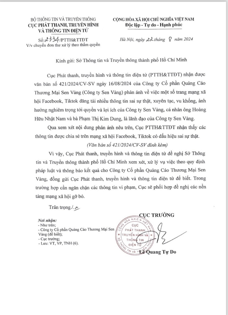 phoi hop de nghi cac nen tang mang xa hoi go bo bai dang xuyen tac cong ty sen vang hinh 2