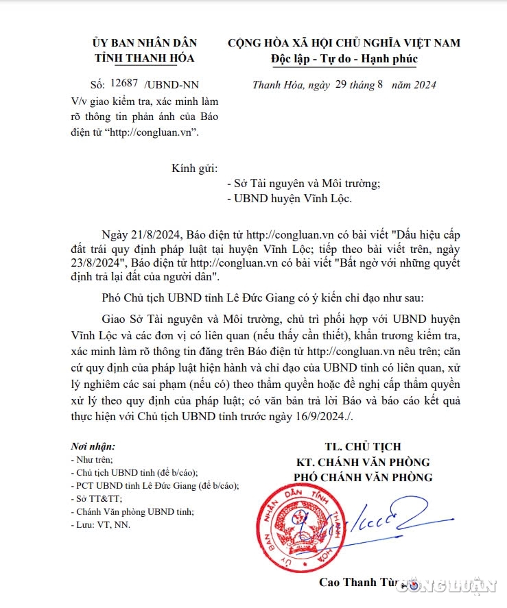 ubnd tinh thanh hoa chi dao xac minh thong tin sau phan anh cua bao nha bao va cong luan hinh 1