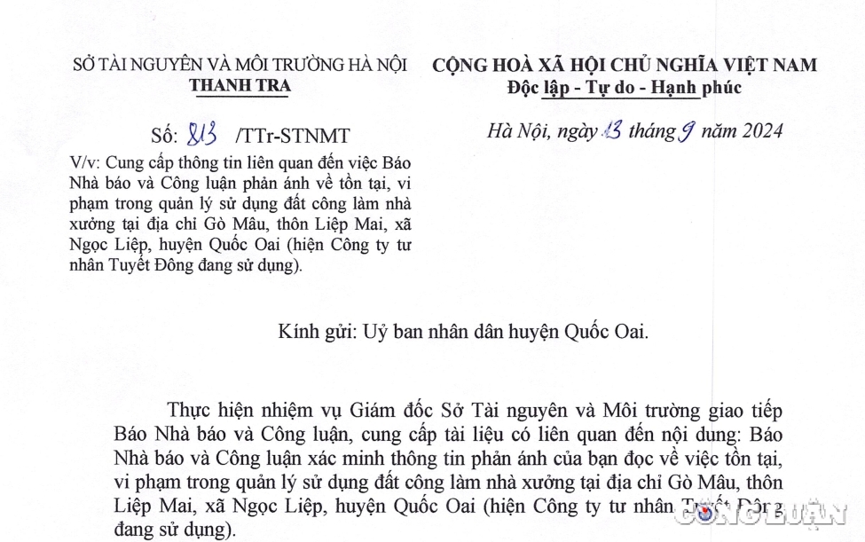 thanh tra so tai nguyen va moi truong ha noi chi dao sau phan anh cua bao nha bao va cong luan hinh 2