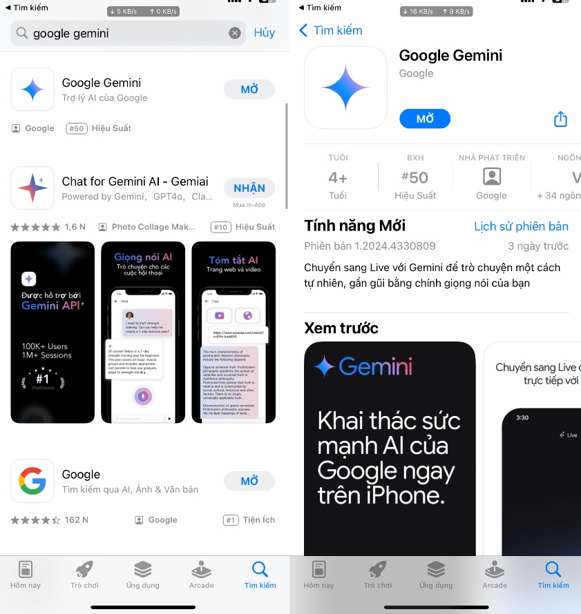 google ra mat ung dung gemini doc lap cho nguoi dung iphone tai viet nam hinh 1