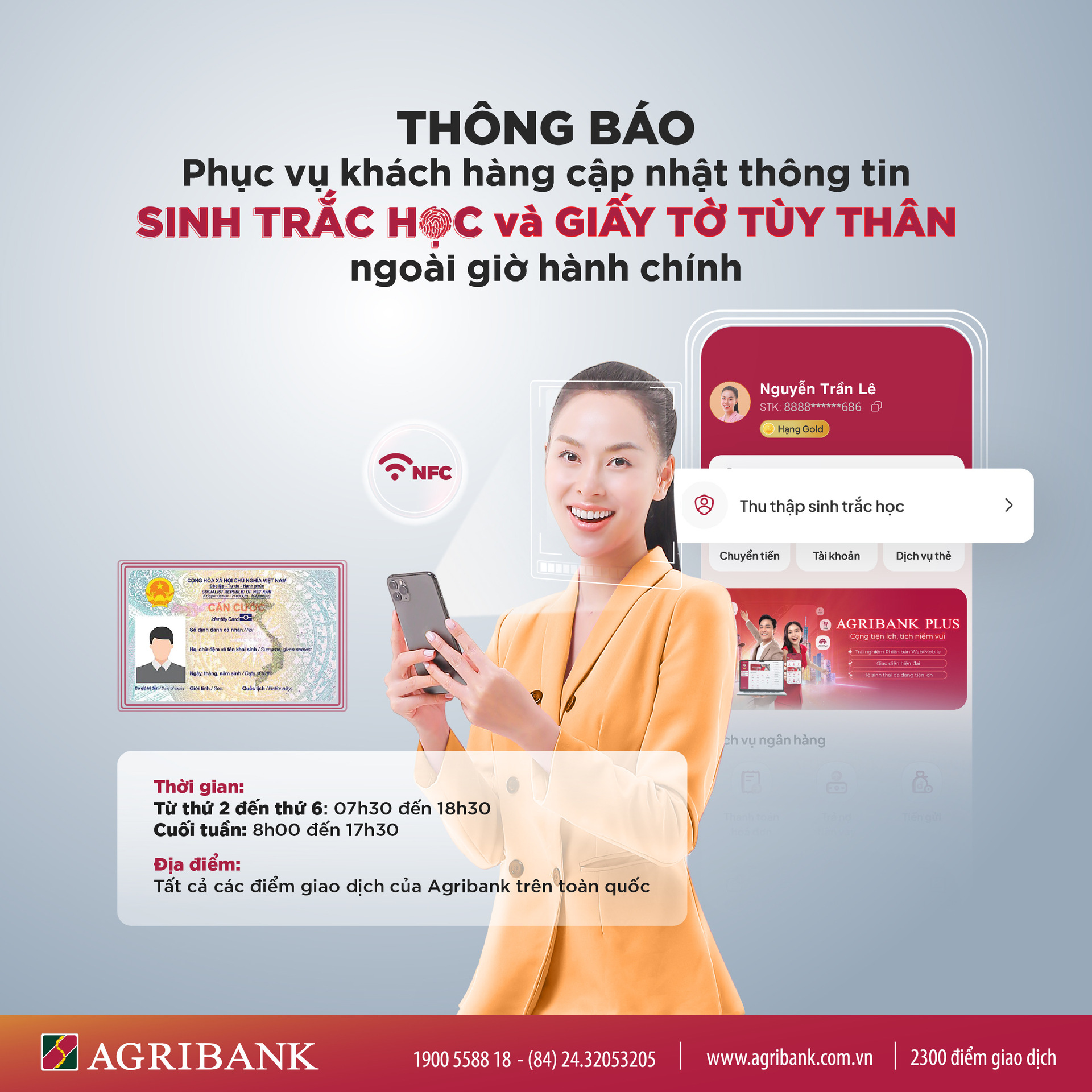 agribank thong bao thoi gian giao dich ngoai gio hanh chinh phuc vu khach hang cap nhat thong tin sinh trac hoc va giay to tuy than hinh 2