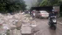 Hà Giang: Xe tải chở chuối bị lật, giao thông ùn tắc cục bộ