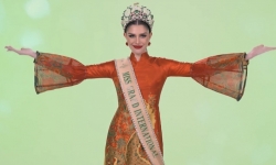 Hoa hậu đẹp nhất thế giới mặc áo dài, quảng bá du lịch Việt Nam
