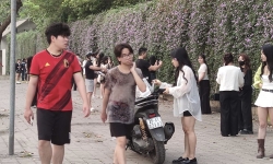 Giới trẻ rủ nhau check-in bức tường hoa tím đang hot tại Hà Nội