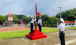 Cán bộ, chiến sĩ Trường Sa và Nhà giàn DK1 làm lễ treo cờ rủ Quốc tang Tổng Bí thư Nguyễn Phú Trọng