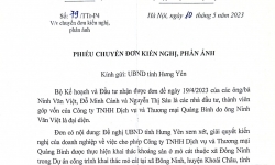 Thanh tra Bộ Kế hoạch và Đầu tư chuyển đơn của Công ty Quảng Bình đề nghị UBND tỉnh Hưng Yên giải quyết