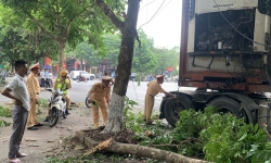 Thành phố Thái Bình: Xe container tai nạn, gây ùn tắc tại đường Quang Trung