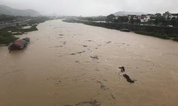 Lào Cai: Mưa rất to, lũ cực lớn trên sông Hồng đang đổ về