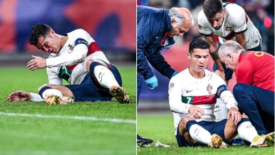 Ronaldo đổ máu sau cú đấm thẳng mặt của thủ môn CH Séc