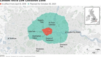 Thủ đô London công bố Khu đóng phí ô nhiễm không khí xuyên suốt 24 giờ lần đầu tiên trên thế giới