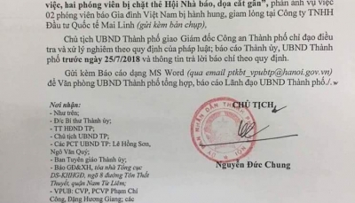 Chủ tịch UBND TP. Hà Nội chỉ đạo làm rõ vụ 2 phóng viên Báo GĐVN  bị hành hung