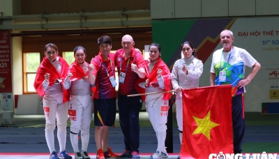 Tuyển đấu kiếm Việt Nam giành HCV nội dung chung kết đồng đội nữ kiếm chém
