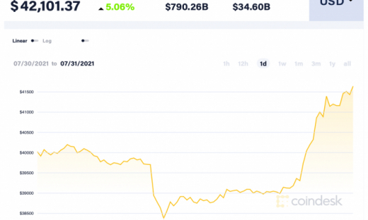 Giá Bitcoin hôm nay 31/7: Tăng mạnh, phá mức 42.000 USD