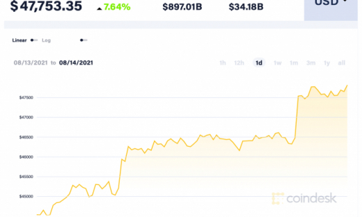 Giá Bitcoin hôm nay 14/8: Tăng mạnh lên gần 48.000 USD