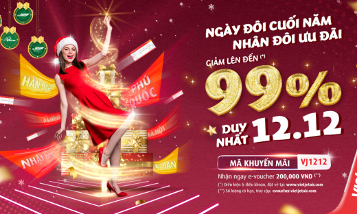 Đại tiệc quà đôi 12/12 từ Vietjet, ưu đãi lên đến 99%