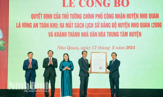 Công bố Quyết định của Thủ tướng Chính phủ công nhận huyện Nho Quan (Ninh Bình) là vùng An toàn khu