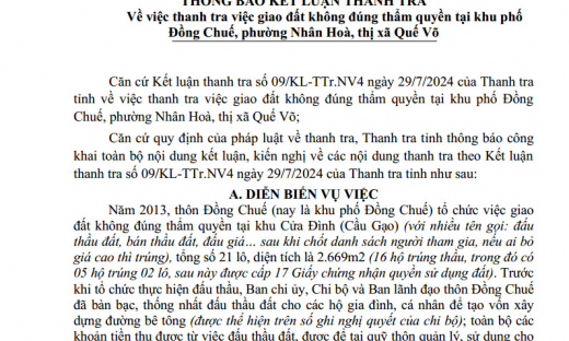 TX Quế Võ (Bắc Ninh): Chính quyền xã buông lỏng quản lí đất đai, để cán bộ thôn giao đất trái thẩm quyền!