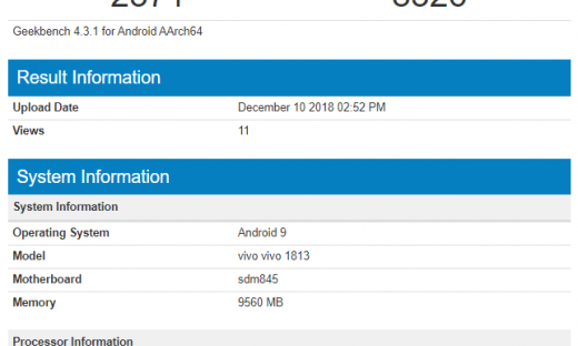 Smartphone có RAM tới 10 GB được cho là Vivo Z3 Pro xuất hiện trên Geekbench