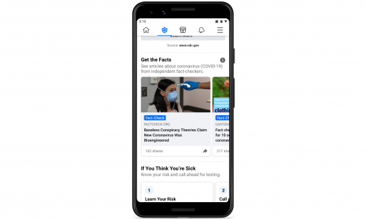 Facebook sẽ đưa ra cảnh báo khi người dùng tương tác với tin giả về dịch COVID-19