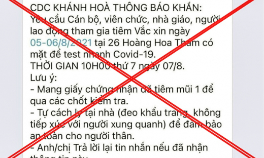 CDC Khánh Hòa bác tin yêu cầu người đã tiêm vắc xin đi test nhanh Covid-19