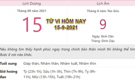 Tử vi hôm nay 15/9, xem con số may mắn thứ tư 9/8 âm lịch