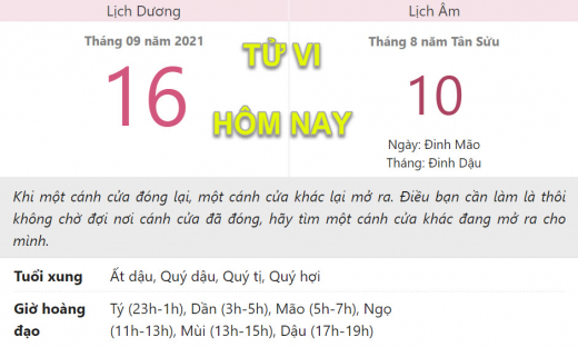 Tử vi hôm nay 16/9, xem con số may mắn thứ năm 10/8 âm lịch