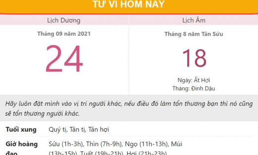 Tử vi hôm nay 24/9, xem con số may mắn thứ sáu 18/8 âm lịch