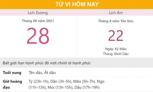 Tử vi hôm nay 28/9, xem con số may mắn thứ ba 22/8 âm lịch