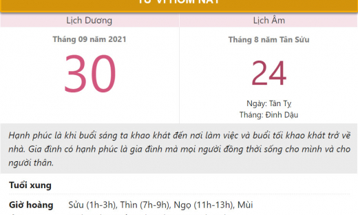 Tử vi hôm nay 30/9, xem con số may mắn thứ năm 24/8 âm lịch