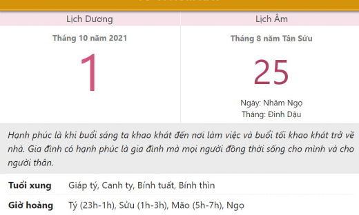 Tử vi hôm nay 1/10, xem con số may mắn thứ sáu 25/8 âm lịch