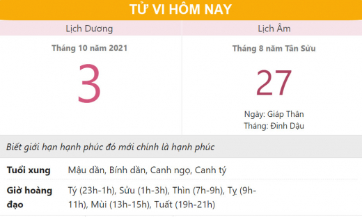 Tử vi hôm nay 3/10, xem con số may mắn chủ nhật 27/8 âm lịch