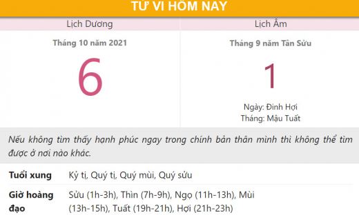 Tử vi hôm nay 6/10, xem con số may mắn thứ tư 1/9 âm lịch