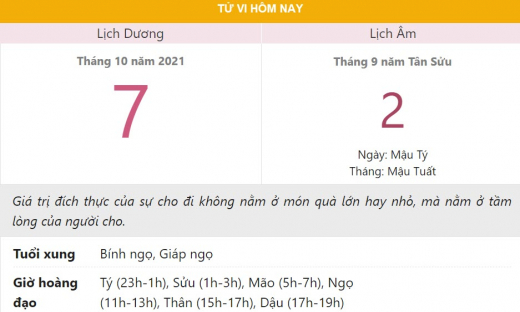 Tử vi hôm nay 7/10, xem con số may mắn thứ năm 2/9 âm lịch