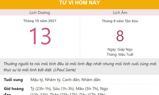 Tử vi hôm nay 13/10, xem con số may mắn thứ tư 8/9 âm lịch