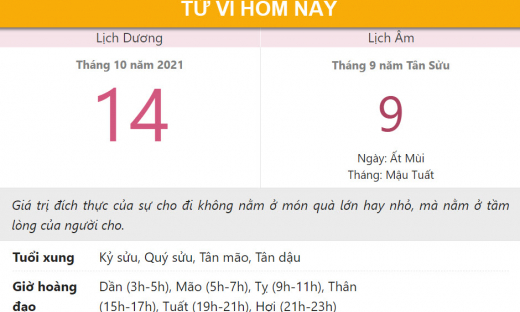 Tử vi hôm nay 14/10, xem con số may mắn thứ năm 9/9 âm lịch