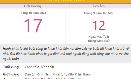 Tử vi hôm nay 17/10, xem con số may mắn chủ nhật 12/9 âm lịch