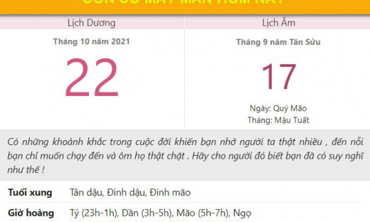 Con số may mắn hôm nay 22/10/2021 thứ sáu ngày 17/9 âm lịch