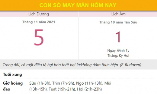 Con số may mắn hôm nay 5/11/2021 thứ 6 ngày 1/10 âm lịch