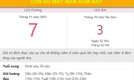 Con số may mắn hôm nay 7/11/2021 chủ nhật ngày 3/10 âm lịch