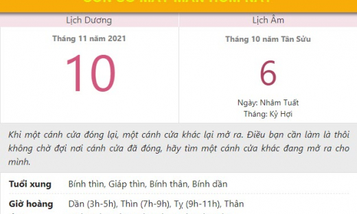 Con số may mắn hôm nay 10/11/2021 thứ 4 ngày 6/10 âm lịch