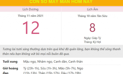 Con số may mắn hôm nay 12/11/2021 thứ 6 ngày 8/10 âm lịch